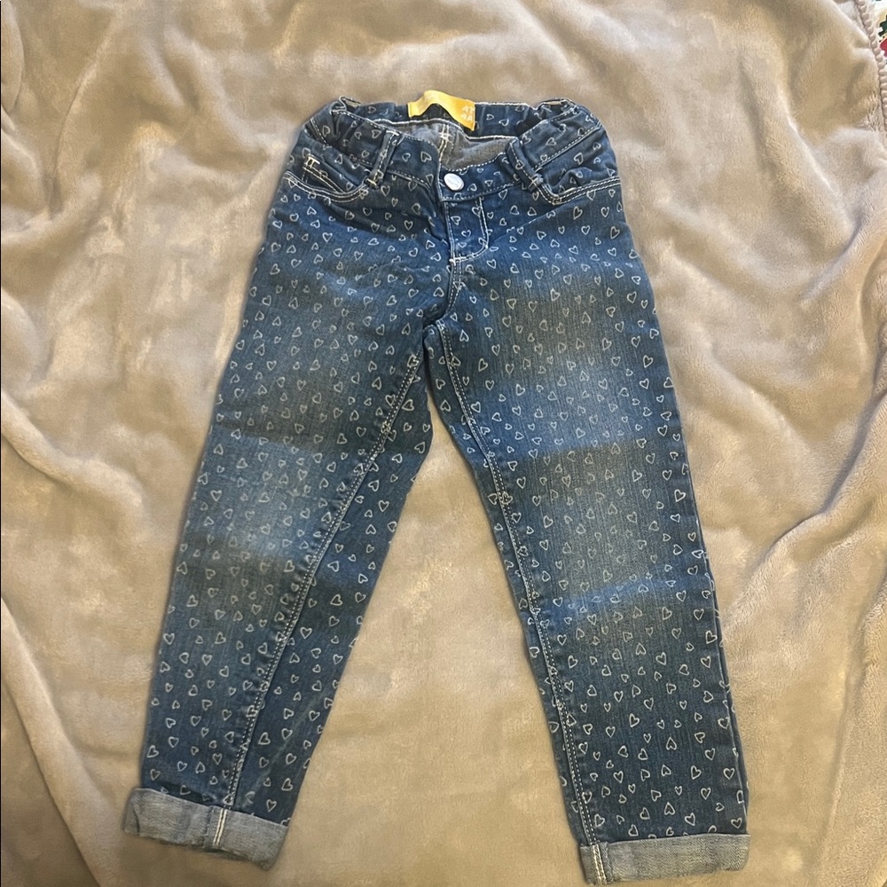 Old Navy Girls Denim Jeans with White Heart Print - Blue